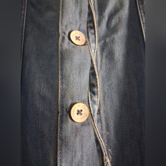 Vintage Levi's 90s Y2k Button Front Chambray Blue Denim Midi Skirt 10 - Picture 6 of 13